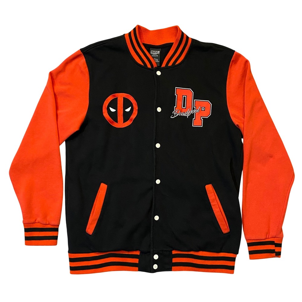 Marvel Deadpool Varsity Jacket Bioworld Black Red Letterman Merc‎ With A Mouth L